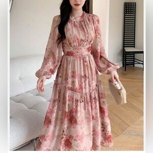 Elegant Floral Long Sleeve Dress